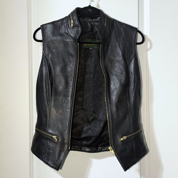 Danier Vintage Leather Vest – Black – XS – Moto-Inspired with Gold Zippers - Picture 3 of 10